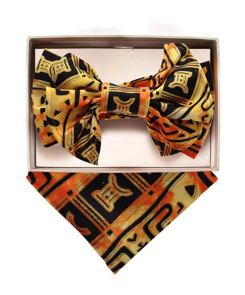 Vittorio Farina Men's XL Kente Bow Tie & Pocket Square in Gift Box - Kente 4 - Bow Tie & Pocket Square - Vittorio Farina