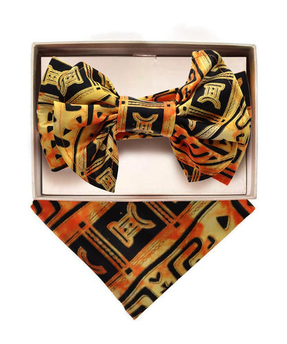 Vittorio Farina Men's XL Kente Bow Tie & Pocket Square in Gift Box - Kente 4 - Bow Tie & Pocket Square - Vittorio Farina