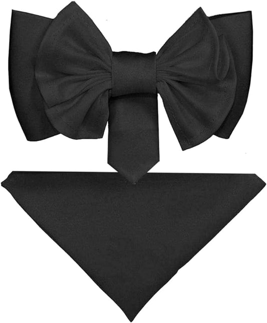 Vittorio Farina Men's XL Solid Satin Bow Tie & Pocket Square in Gift Box - Black - Bow Tie & Pocket Square - Vittorio Farina