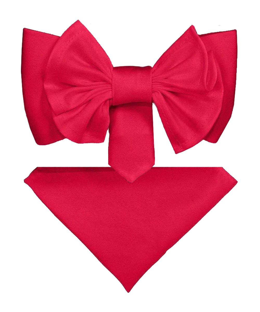 Vittorio Farina Men's XL Solid Satin Bow Tie & Pocket Square in Gift Box - Hot Pink - Bow Tie & Pocket Square - Vittorio Farina