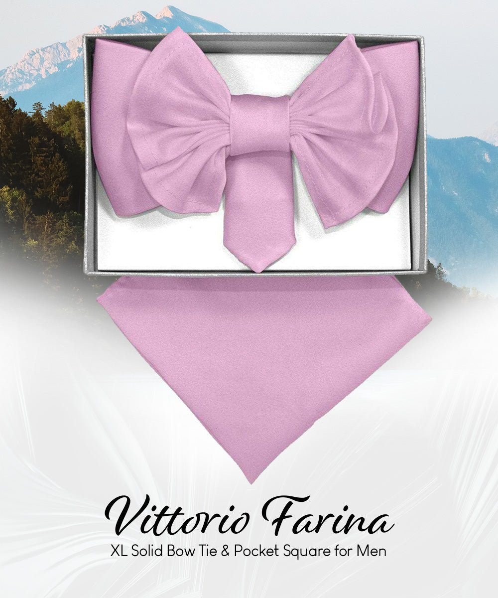 Vittorio Farina Men's XL Solid Satin Bow Tie & Pocket Square in Gift Box - Lavender - Bow Tie & Pocket Square - Vittorio Farina