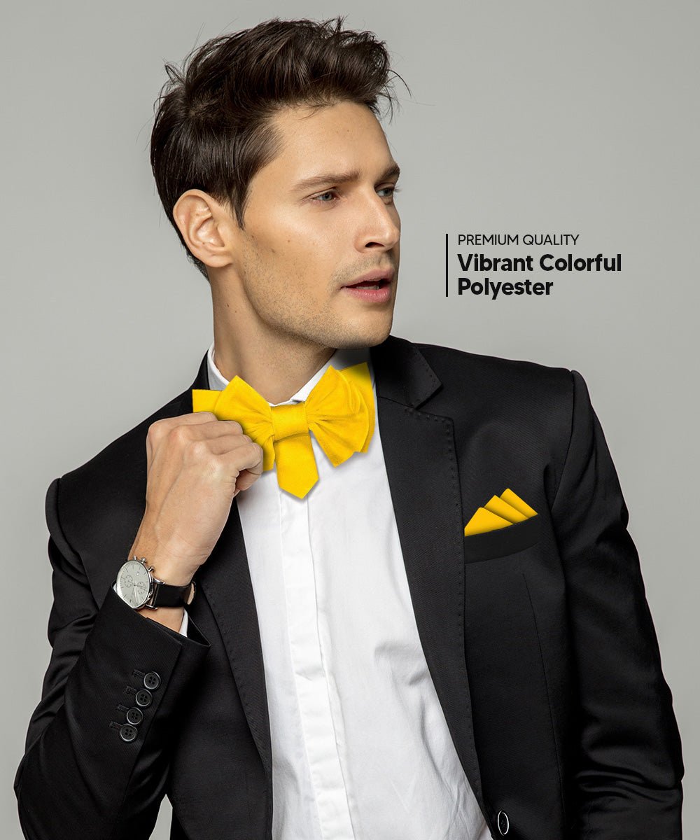 Vittorio Farina Men's XL Solid Satin Bow Tie & Pocket Square in Gift Box - Mustard Yellow - Bow Tie & Pocket Square - Vittorio Farina