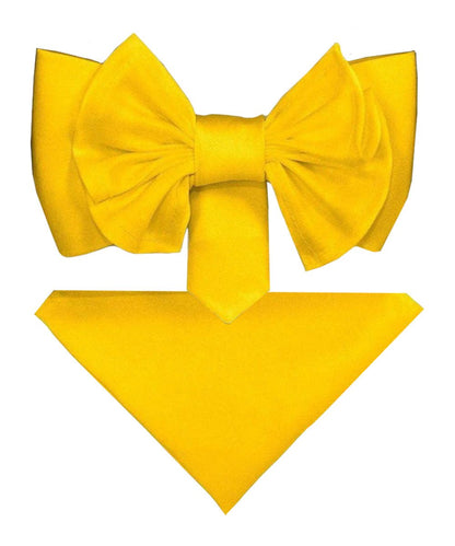 Vittorio Farina Men's XL Solid Satin Bow Tie & Pocket Square in Gift Box - Mustard Yellow - Bow Tie & Pocket Square - Vittorio Farina