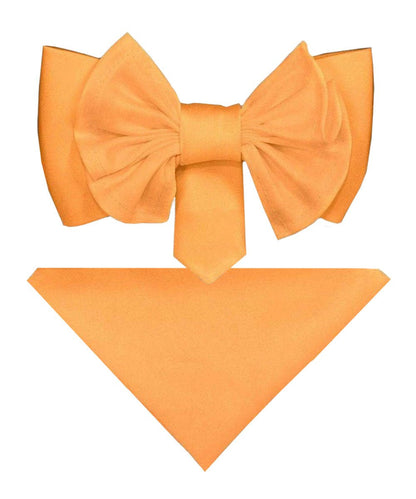 Vittorio Farina Men's XL Solid Satin Bow Tie & Pocket Square in Gift Box - Peach - Bow Tie & Pocket Square - Vittorio Farina