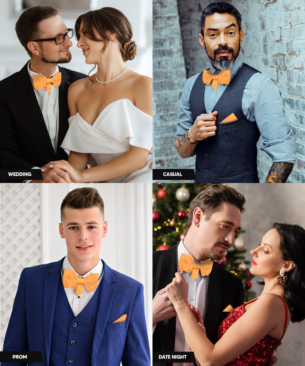 Vittorio Farina Men's XL Solid Satin Bow Tie & Pocket Square in Gift Box - Mustard Yellow - Bow Tie & Pocket Square - Vittorio Farina