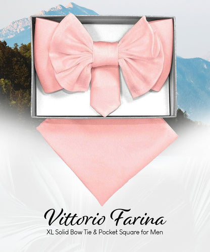 Vittorio Farina Men's XL Solid Satin Bow Tie & Pocket Square in Gift Box - Pink - Bow Tie & Pocket Square - Vittorio Farina
