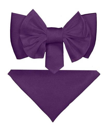 Vittorio Farina Men's XL Solid Satin Bow Tie & Pocket Square in Gift Box - Purple - Bow Tie & Pocket Square - Vittorio Farina