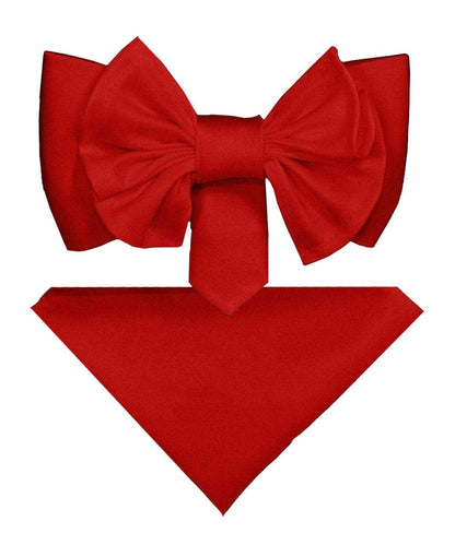 Vittorio Farina Men's XL Solid Satin Bow Tie & Pocket Square in Gift Box - Red - Bow Tie & Pocket Square - Vittorio Farina