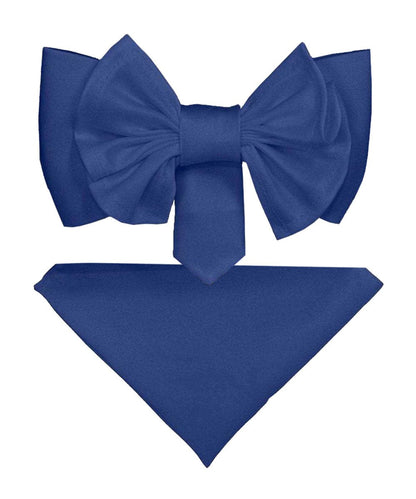 Vittorio Farina Men's XL Solid Satin Bow Tie & Pocket Square in Gift Box - Royal Blue - Bow Tie & Pocket Square - Vittorio Farina