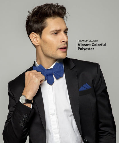 Vittorio Farina Men's XL Solid Satin Bow Tie & Pocket Square in Gift Box - Royal Blue - Bow Tie & Pocket Square - Vittorio Farina