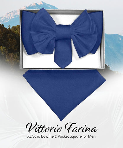Vittorio Farina Men's XL Solid Satin Bow Tie & Pocket Square in Gift Box - Royal Blue - Bow Tie & Pocket Square - Vittorio Farina