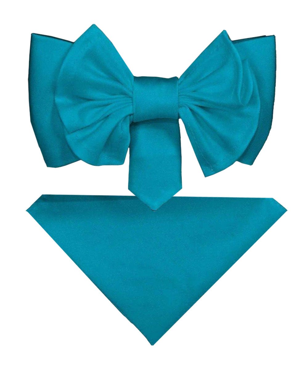 Vittorio Farina Men's XL Solid Satin Bow Tie & Pocket Square in Gift Box - Turquoise - Bow Tie & Pocket Square - Vittorio Farina