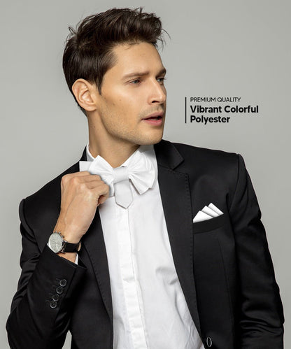 Vittorio Farina Men's XL Solid Satin Bow Tie & Pocket Square in Gift Box - White - Bow Tie & Pocket Square - Vittorio Farina