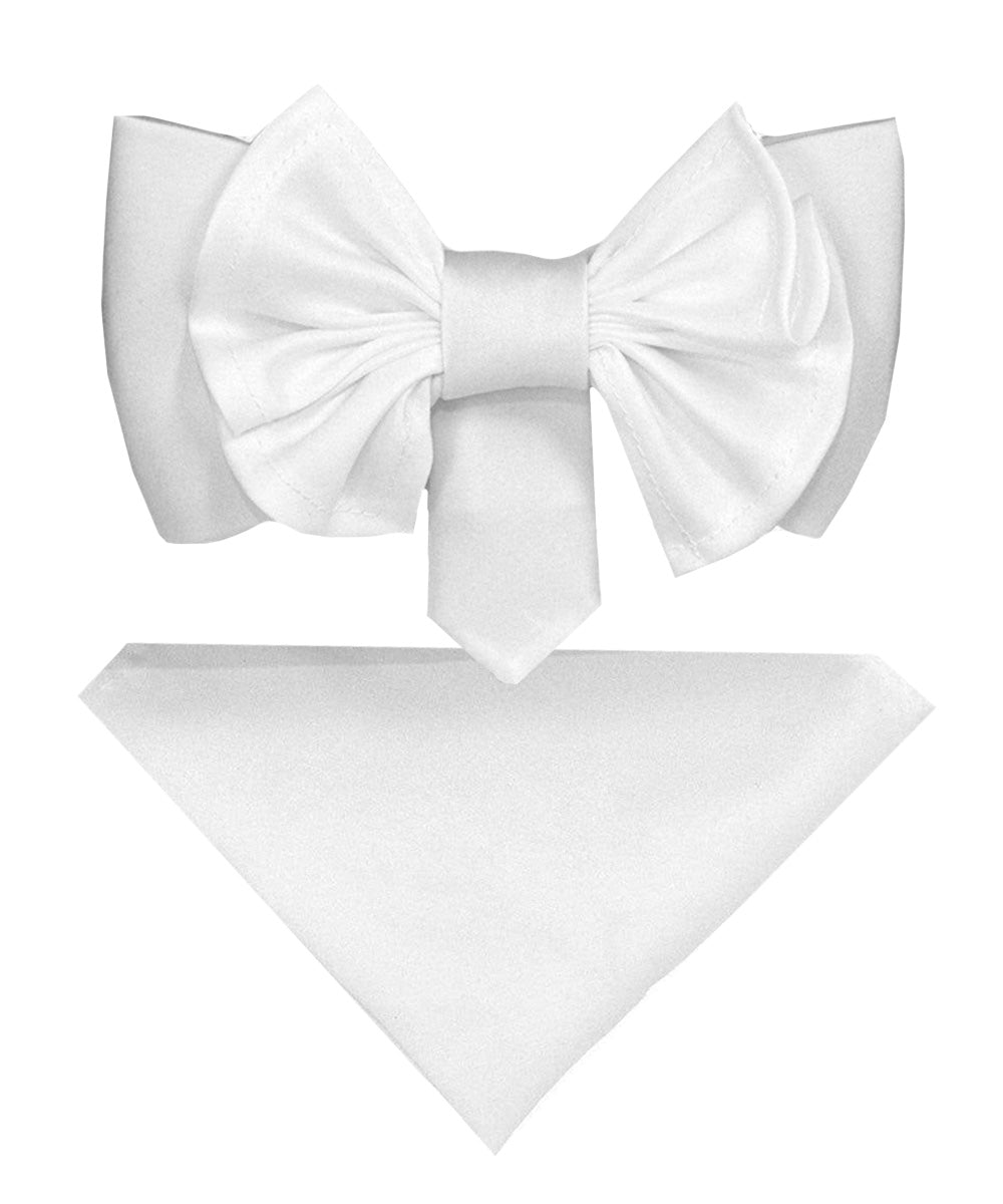 Vittorio Farina Men's XL Solid Satin Bow Tie & Pocket Square in Gift Box - White - Bow Tie & Pocket Square - Vittorio Farina