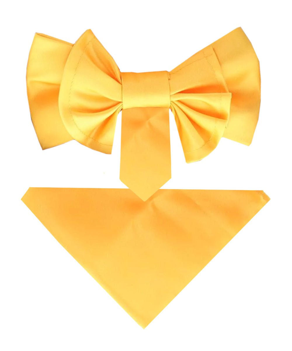 Vittorio Farina Men's XL Solid Satin Bow Tie & Pocket Square in Gift Box - Yellow - Bow Tie & Pocket Square - Vittorio Farina