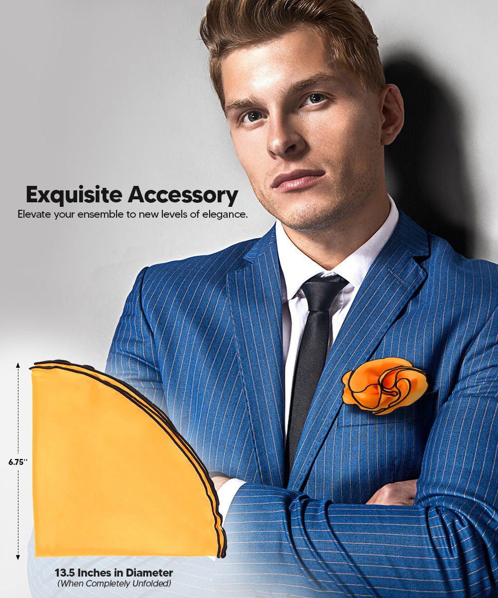 Vittorio Farina Round Satin Pocket Square with Embroidered Piping - Amber and Black - Pocket Square - Vittorio Farina