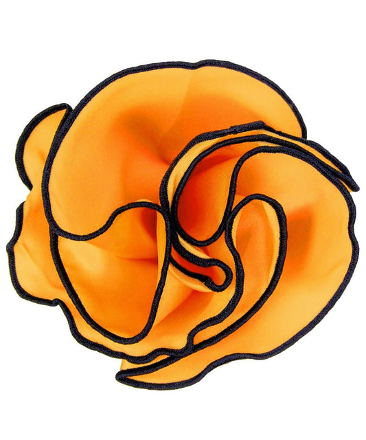 Vittorio Farina Round Satin Pocket Square with Embroidered Piping - Amber and Black - Pocket Square - Vittorio Farina