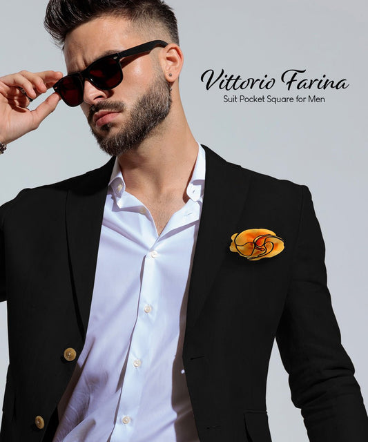 Vittorio Farina Round Satin Pocket Square with Embroidered Piping - Amber and Black - Pocket Square - Vittorio Farina