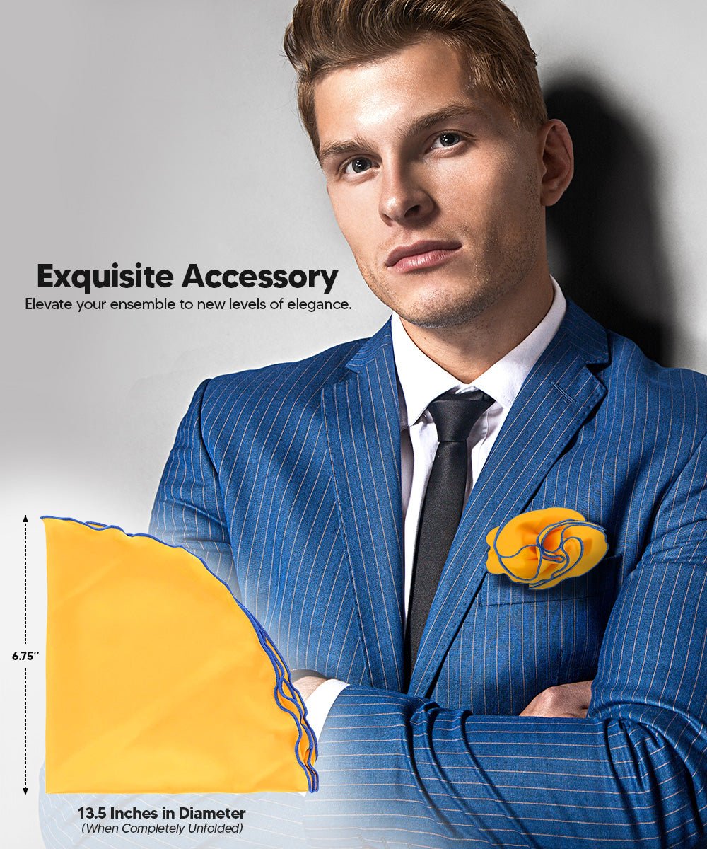Vittorio Farina Round Satin Pocket Square with Embroidered Piping - Amber and Black - Pocket Square - Vittorio Farina