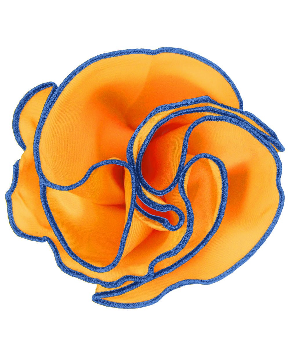 Vittorio Farina Round Satin Pocket Square with Embroidered Piping - Amber and Royal - Pocket Square - Vittorio Farina