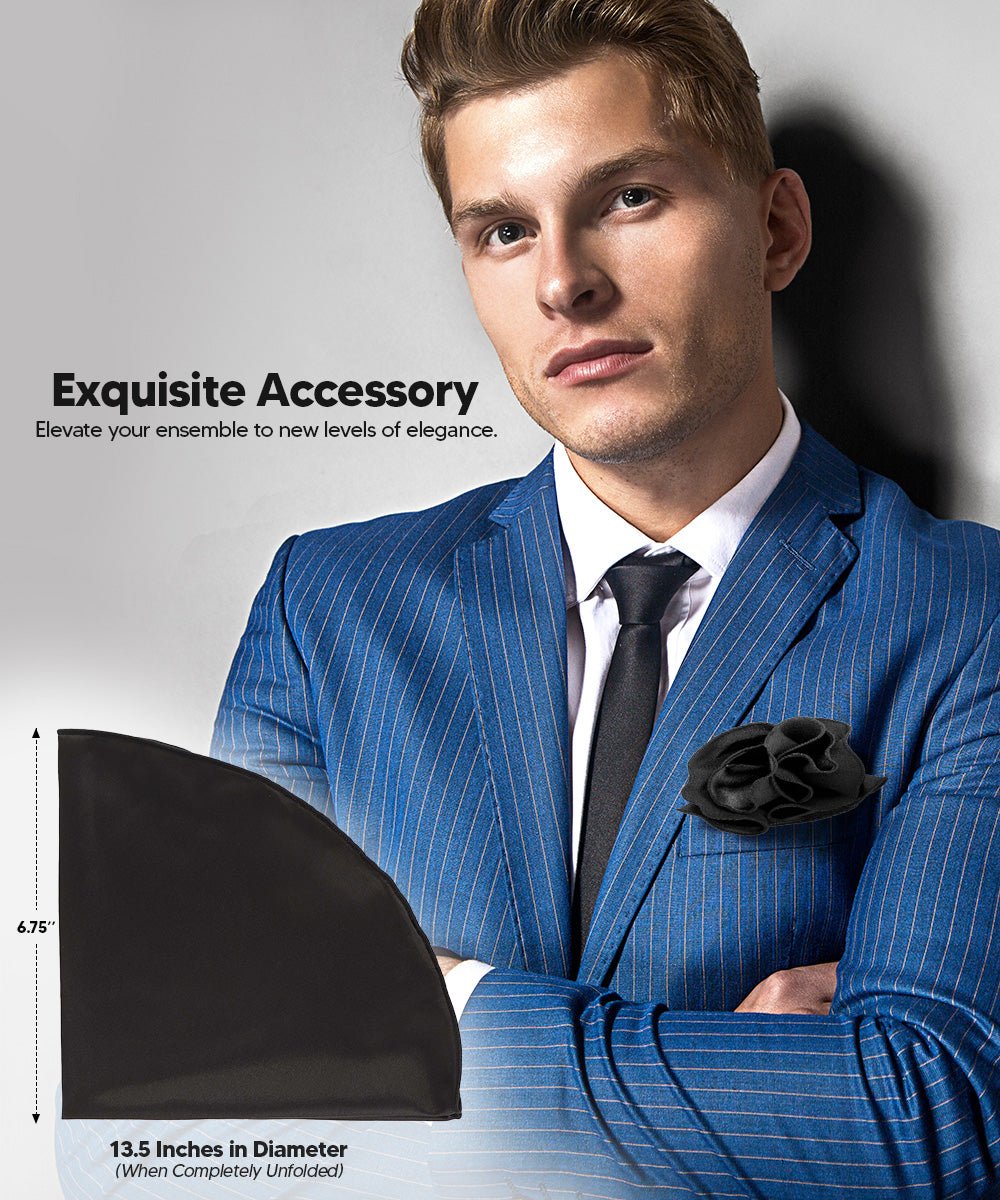 Vittorio Farina Round Satin Pocket Square with Embroidered Piping - Black and Black - Pocket Square - Vittorio Farina