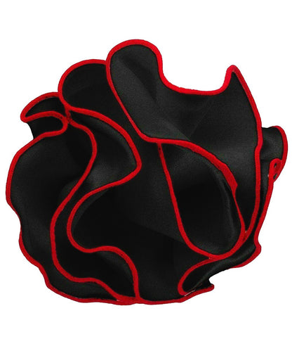 Vittorio Farina Round Satin Pocket Square with Embroidered Piping - Black and Red - Pocket Square - Vittorio Farina