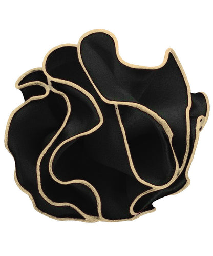 Vittorio Farina Round Satin Pocket Square with Embroidered Piping - Black and Tan - Pocket Square - Vittorio Farina