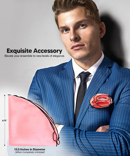 Vittorio Farina Round Satin Pocket Square with Embroidered Piping - Blush and Black - Pocket Square - Vittorio Farina