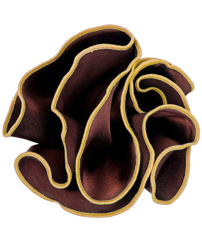 Vittorio Farina Round Satin Pocket Square with Embroidered Piping - Brown and Gold - Pocket Square - Vittorio Farina
