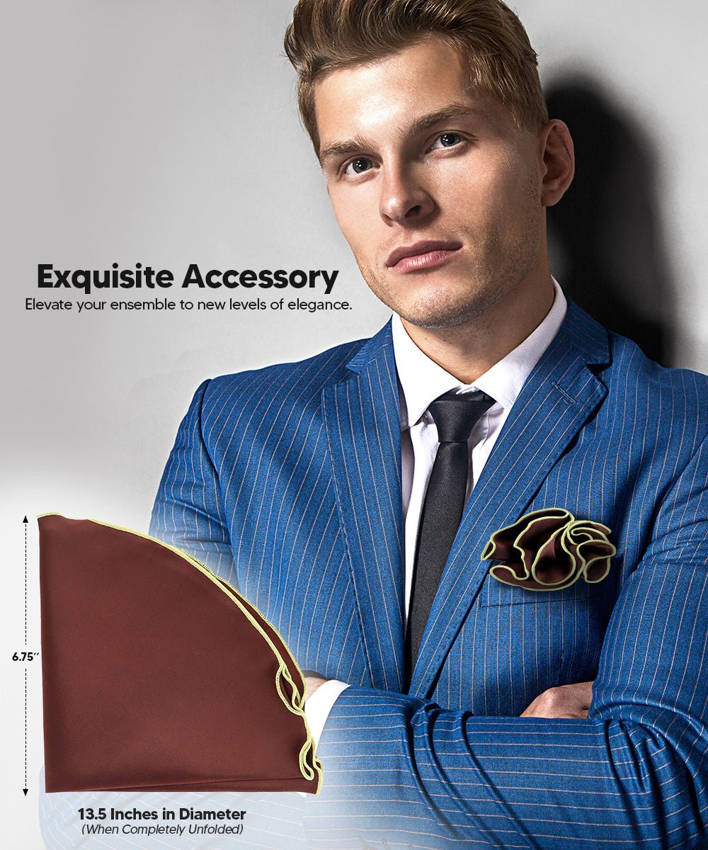 Vittorio Farina Round Satin Pocket Square with Embroidered Piping - Brown and Mint Green - Pocket Square - Vittorio Farina