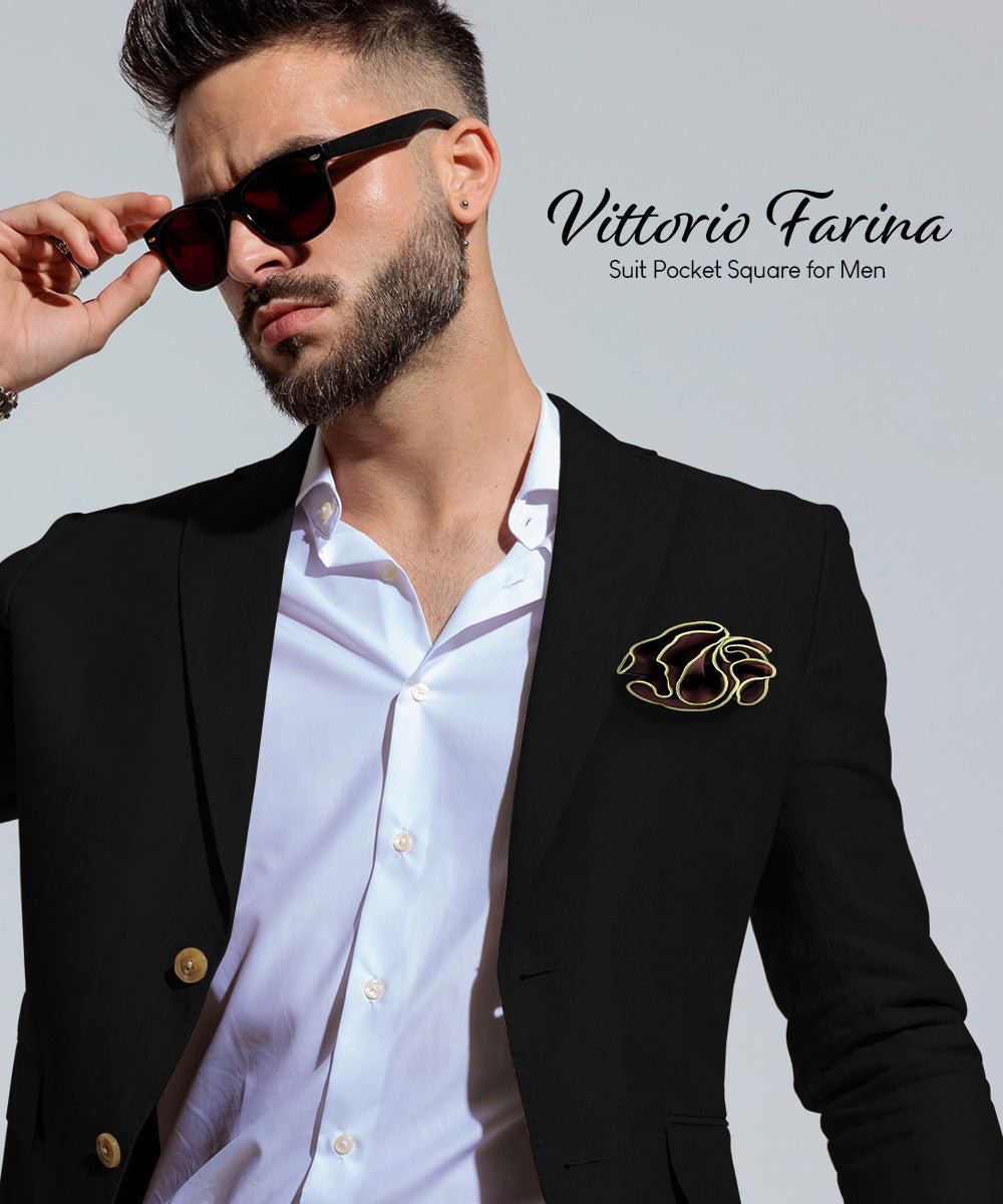 Vittorio Farina Round Satin Pocket Square with Embroidered Piping - Brown and Mint Green - Pocket Square - Vittorio Farina