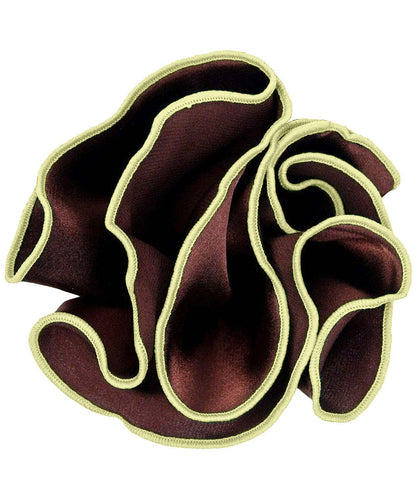 Vittorio Farina Round Satin Pocket Square with Embroidered Piping - Brown and Mint Green - Pocket Square - Vittorio Farina