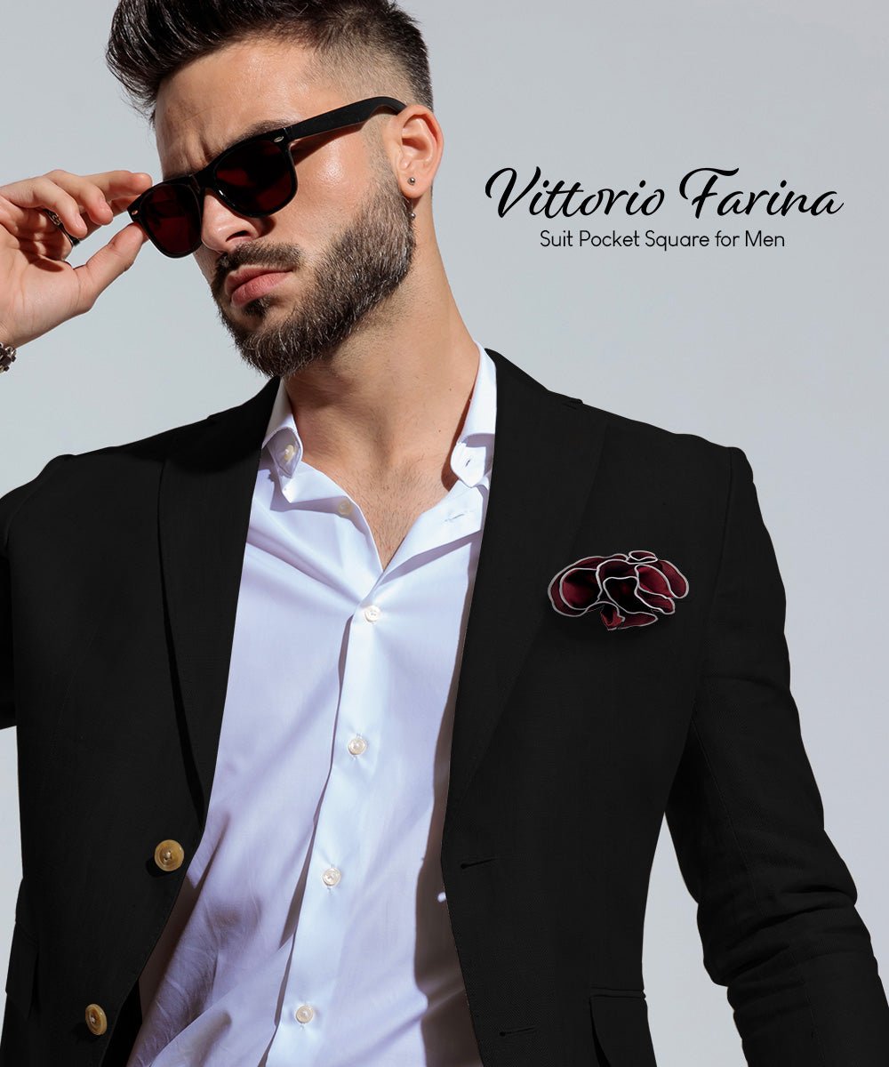 Vittorio Farina Round Satin Pocket Square with Embroidered Piping - Brown and Tan - Pocket Square - Vittorio Farina