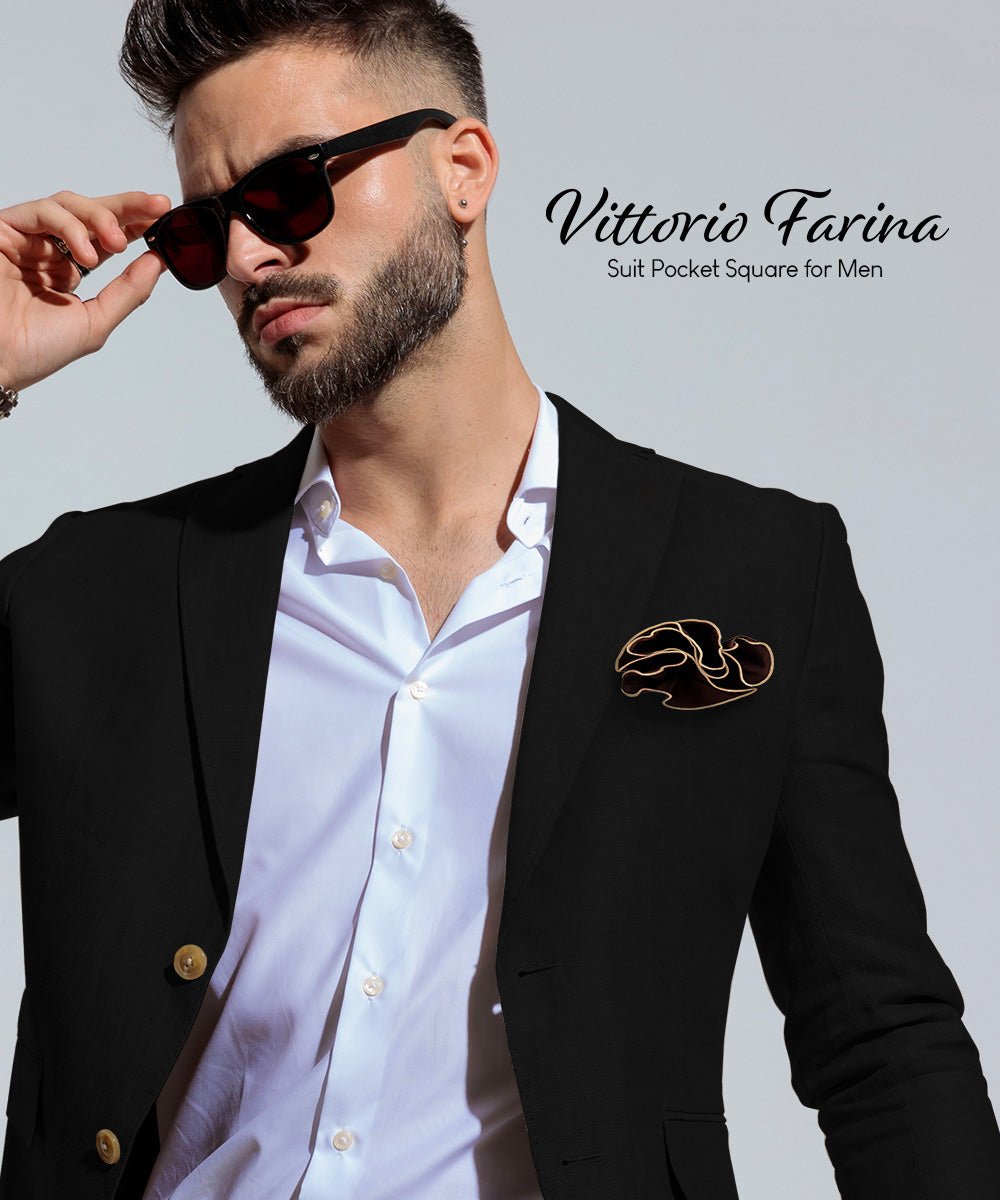 Vittorio Farina Round Satin Pocket Square with Embroidered Piping - Brown and Tan - Pocket Square - Vittorio Farina
