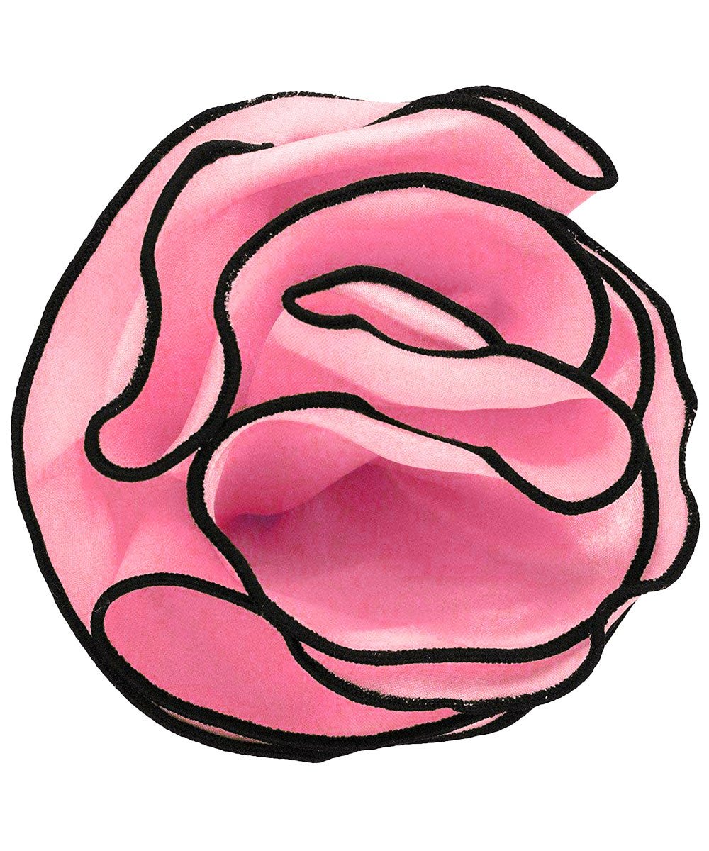 Vittorio Farina Round Satin Pocket Square with Embroidered Piping - Bubblegum Pink and Black - Pocket Square - Vittorio Farina