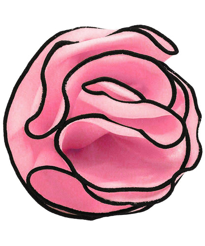 Vittorio Farina Round Satin Pocket Square with Embroidered Piping - Bubblegum Pink and Black - Pocket Square - Vittorio Farina