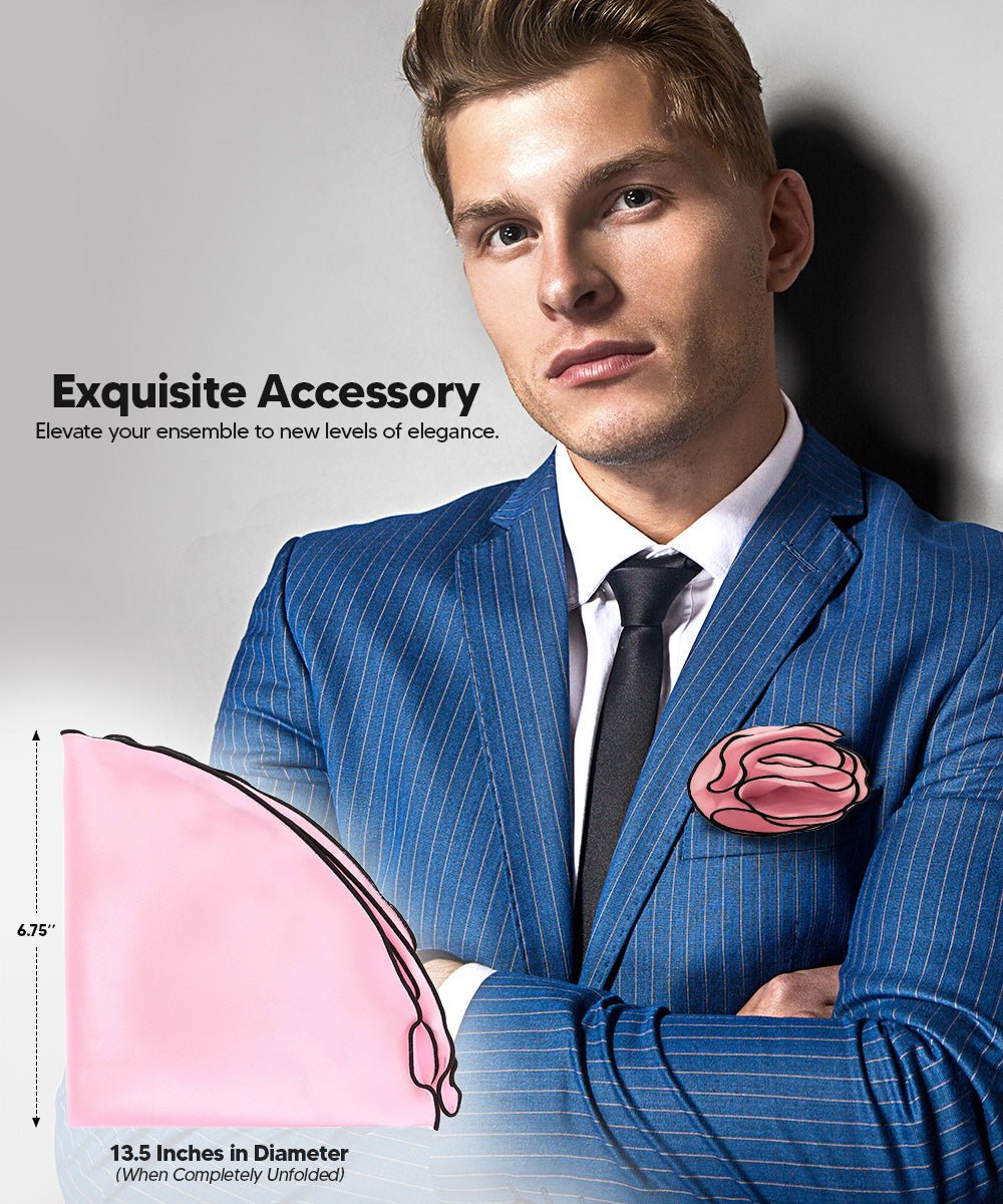 Vittorio Farina Round Satin Pocket Square with Embroidered Piping - Bubblegum Pink and Black - Pocket Square - Vittorio Farina