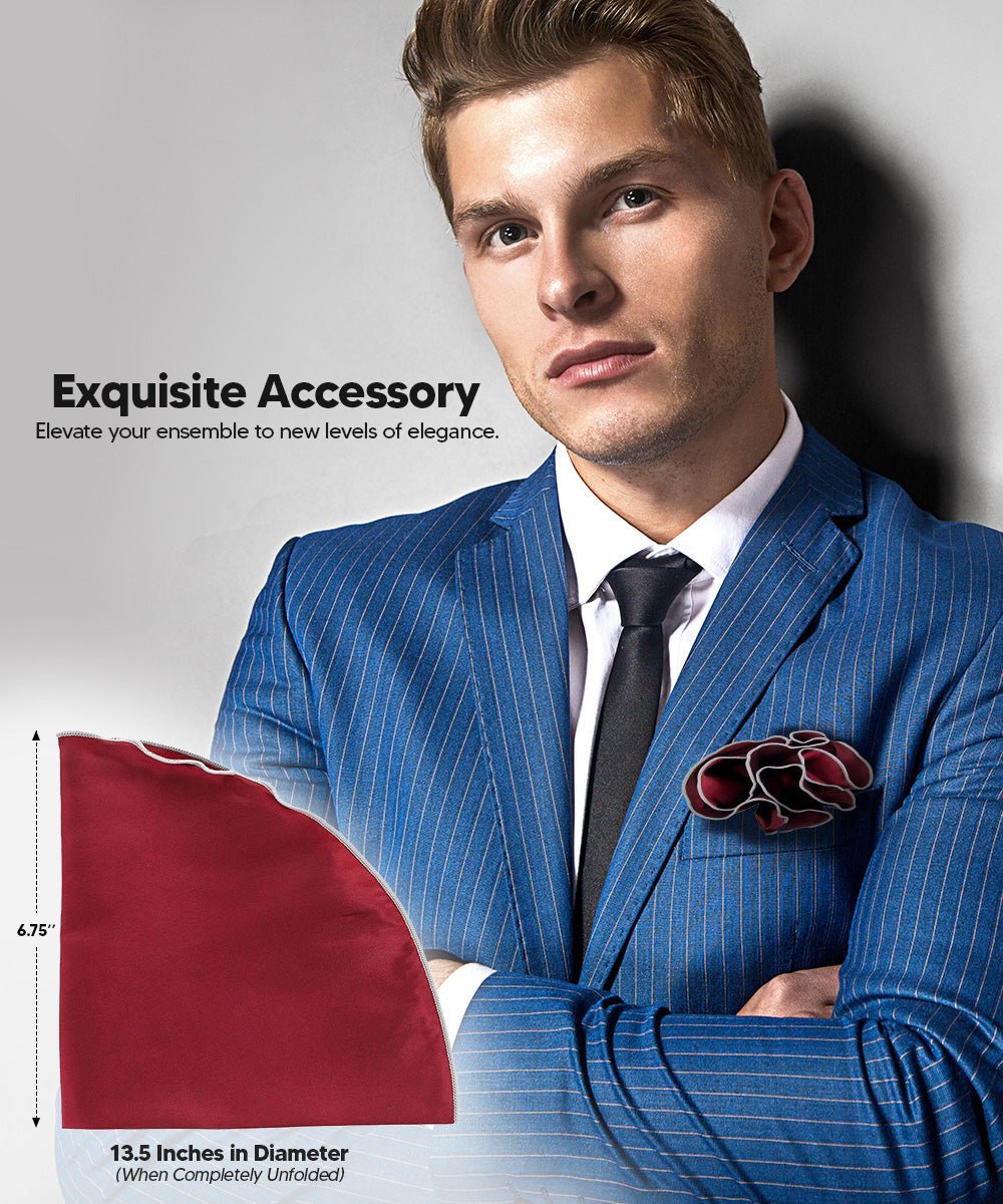 Vittorio Farina Round Satin Pocket Square with Embroidered Piping - Burgundy and White - Pocket Square - Vittorio Farina