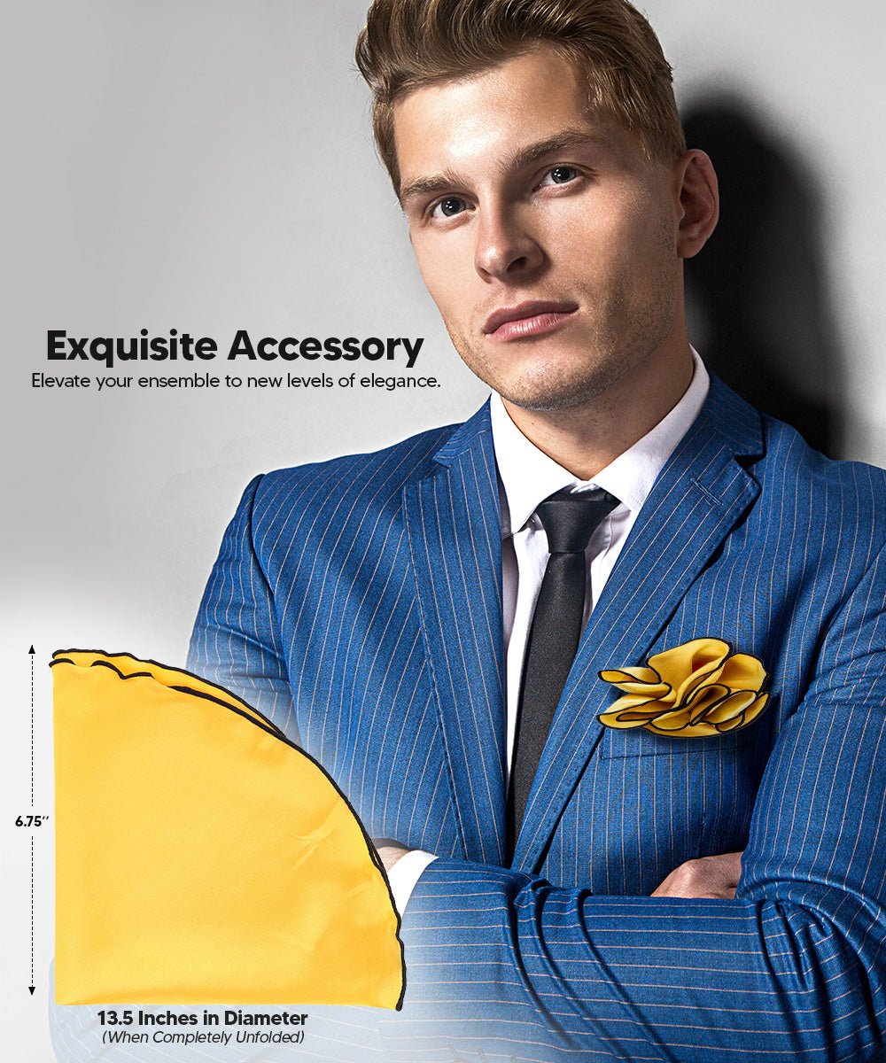 Vittorio Farina Round Satin Pocket Square with Embroidered Piping - Gold and Black - Pocket Square - Vittorio Farina