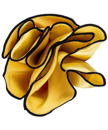 Vittorio Farina Round Satin Pocket Square with Embroidered Piping - Gold and Black - Pocket Square - Vittorio Farina