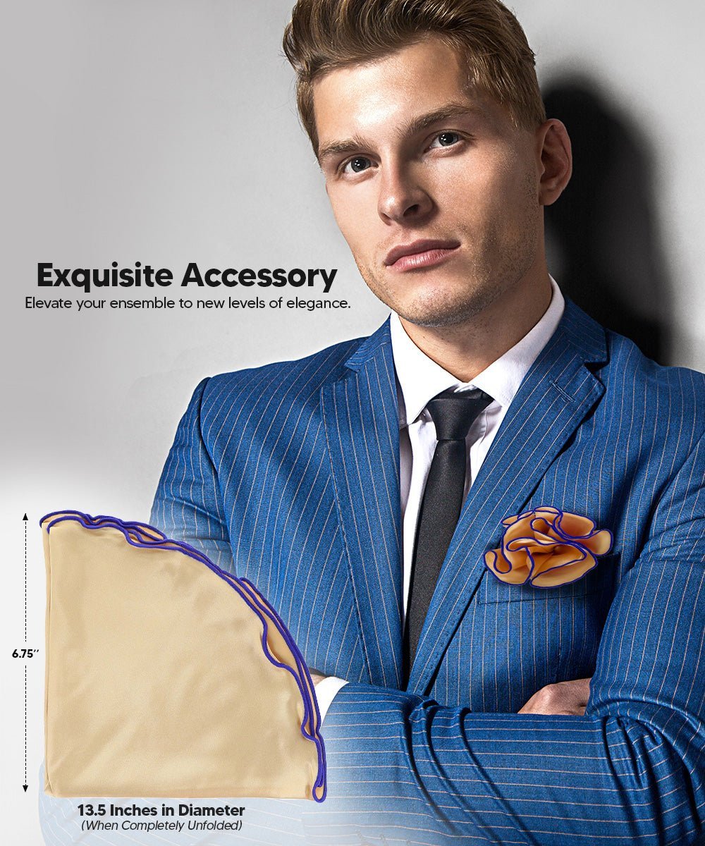 Vittorio Farina Round Satin Pocket Square with Embroidered Piping - Amber and Royal - Pocket Square - Vittorio Farina
