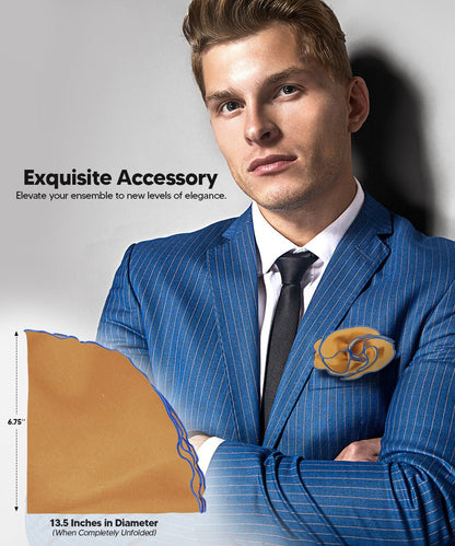 Vittorio Farina Round Satin Pocket Square with Embroidered Piping - Gold and Royal - Pocket Square - Vittorio Farina