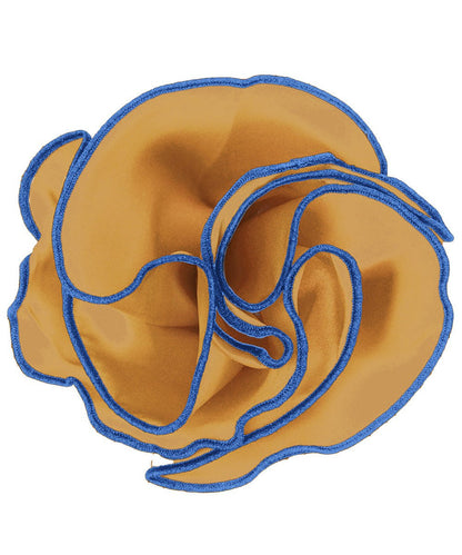 Vittorio Farina Round Satin Pocket Square with Embroidered Piping - Gold and Royal - Pocket Square - Vittorio Farina