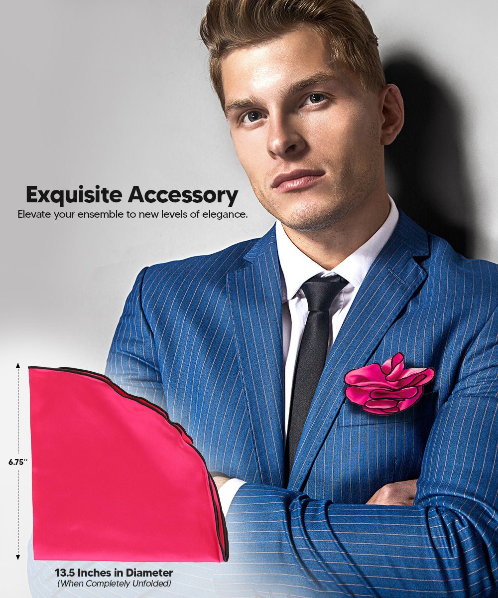 Vittorio Farina Round Satin Pocket Square with Embroidered Piping - Hot Pink and Black - Pocket Square - Vittorio Farina