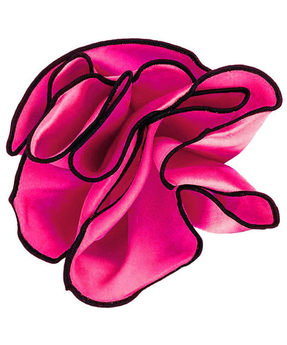 Vittorio Farina Round Satin Pocket Square with Embroidered Piping - Hot Pink and Black - Pocket Square - Vittorio Farina