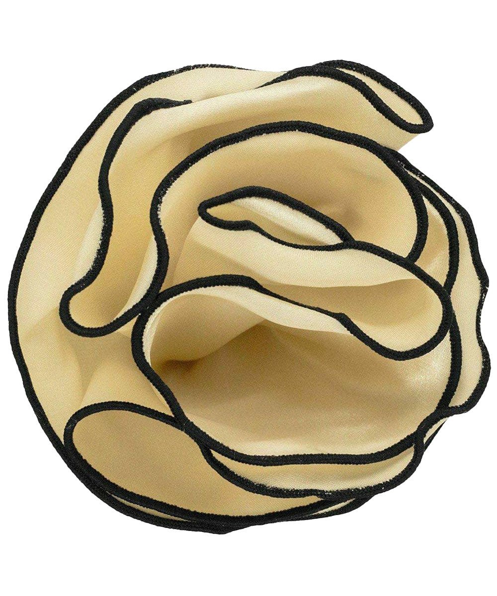 Vittorio Farina Round Satin Pocket Square with Embroidered Piping - Ivory and Black - Pocket Square - Vittorio Farina