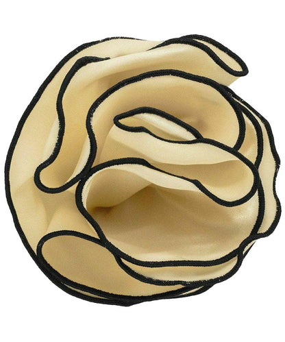 Vittorio Farina Round Satin Pocket Square with Embroidered Piping - Ivory and Black - Pocket Square - Vittorio Farina