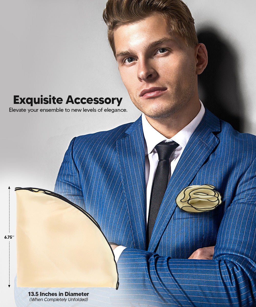 Vittorio Farina Round Satin Pocket Square with Embroidered Piping - Ivory and Black - Pocket Square - Vittorio Farina