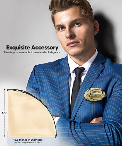 Vittorio Farina Round Satin Pocket Square with Embroidered Piping - Ivory and Black - Pocket Square - Vittorio Farina
