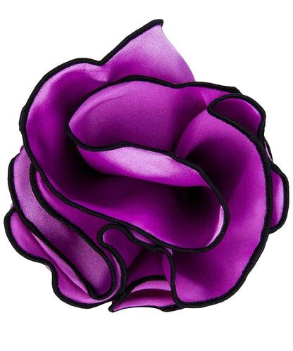 Vittorio Farina Round Satin Pocket Square with Embroidered Piping - Lavender and Black - Pocket Square - Vittorio Farina